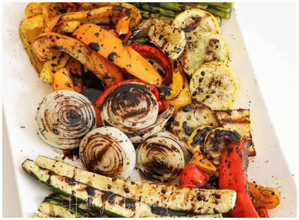 Healthy grilled mixed vegetables with balsamic glaze