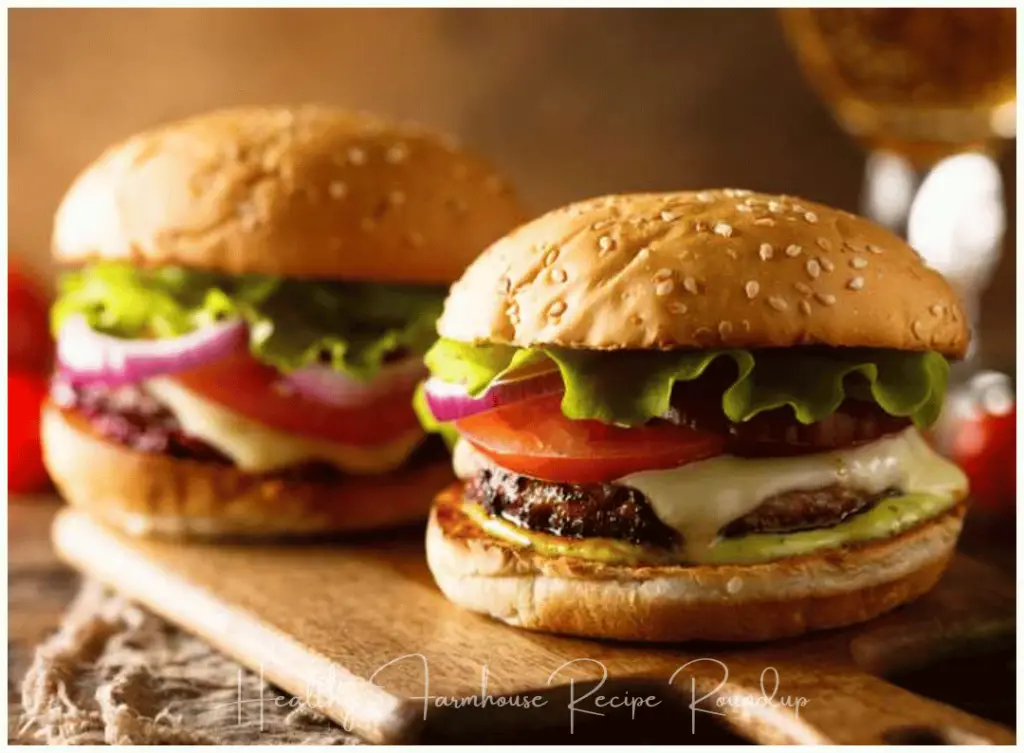 2 lamb burgers with toppings and buns