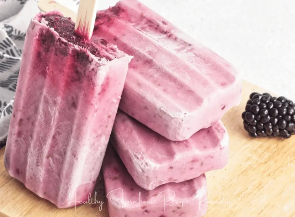 Stack of blackberry fruit popsicles
