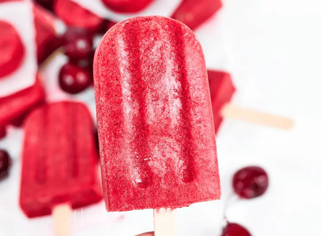 Bright red cherry fruit popsicle recipe.