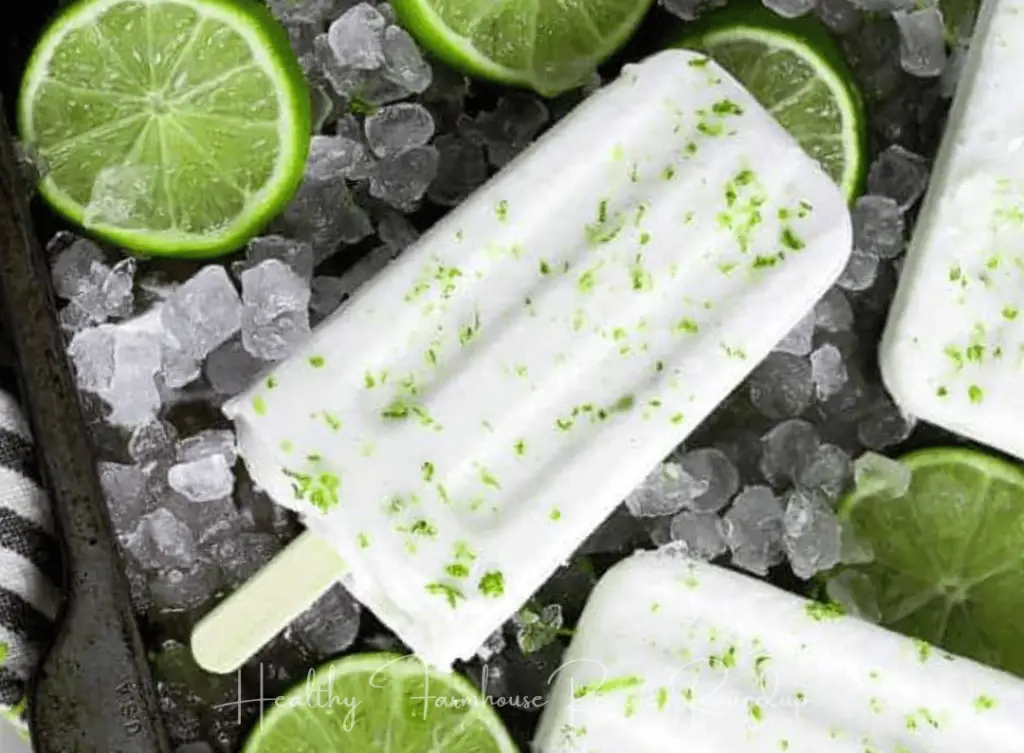 White and green speckled coconut and lime fruit popsicle recipe