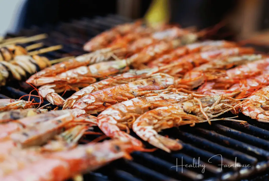 Grilled seafood and whole shrimp