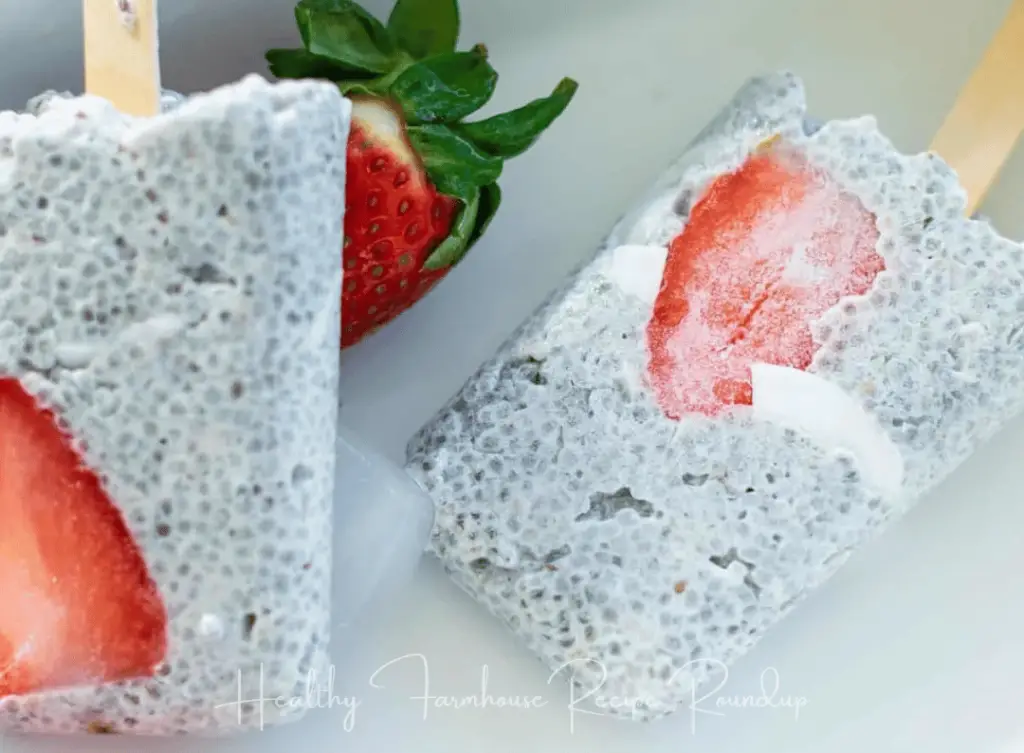 Chia seed strawberry popsicle recipes with sliced strawberries