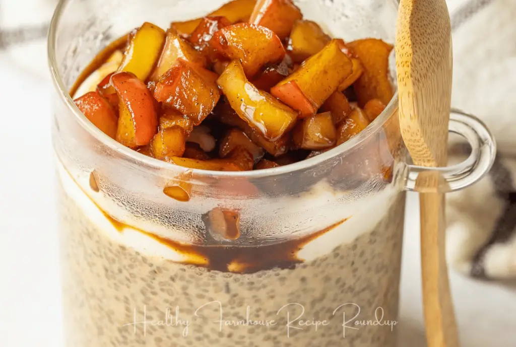 healthy apple dessert pudding recipe with glazed apples on top