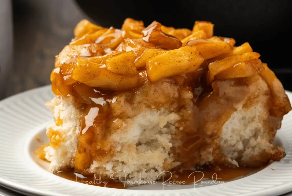 gooey looking cake recipe with caramelized apple topping