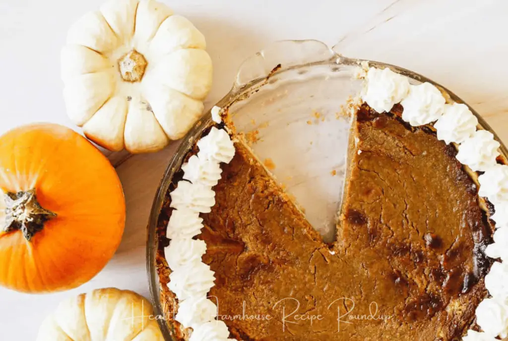 Pumpkin pie dessert with slice missing