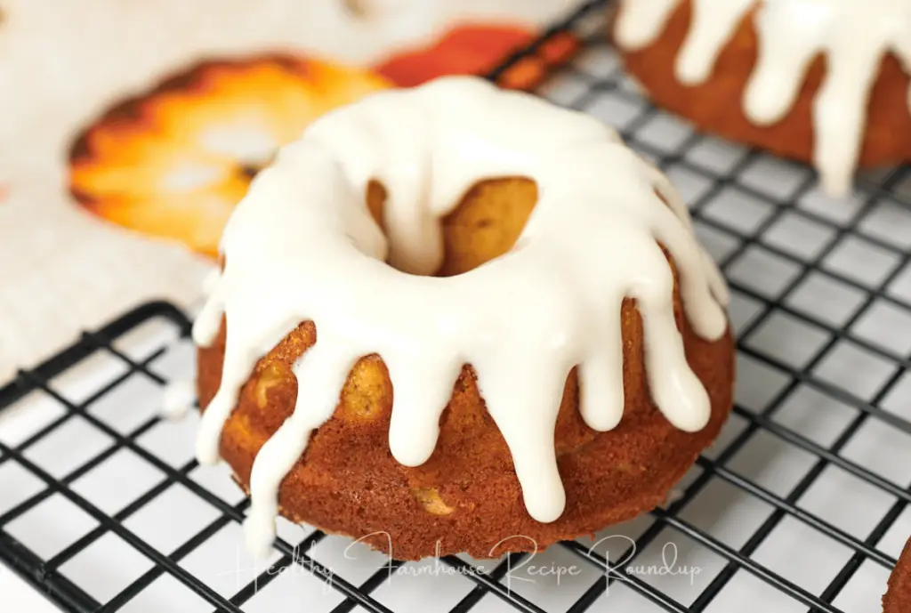 Mini pumpkin bundt cake desserts with icing
