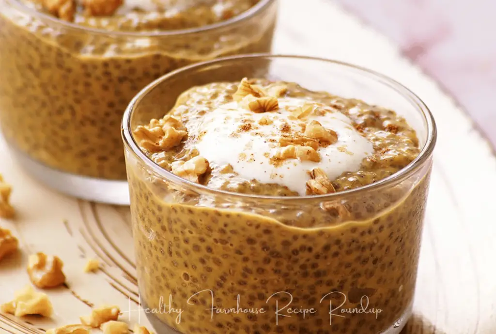 pumpkin pudding dessert cups topped with nuts
