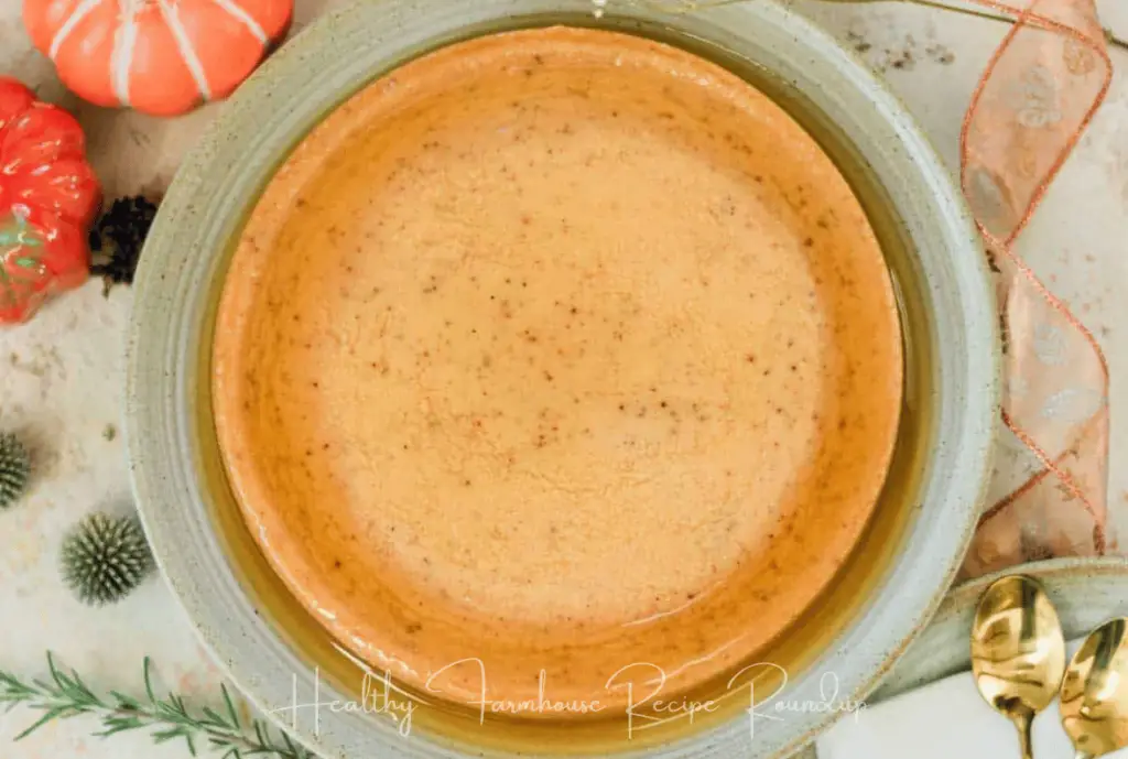pumpkin flan dessert on green plate