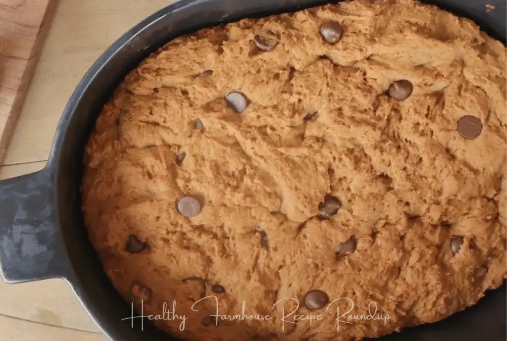 Sourdough pumpkin pie dessert recipe in cast iron pan
