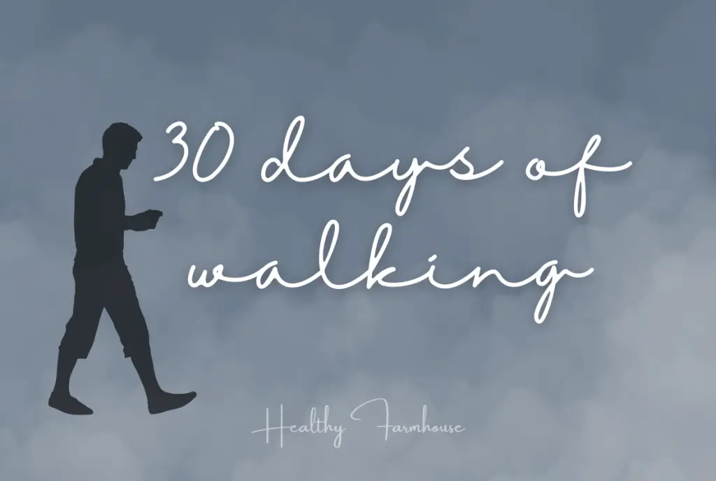 Blue background with the silhouette of a man walking + overlay text tha reads: 30 Days of Walking