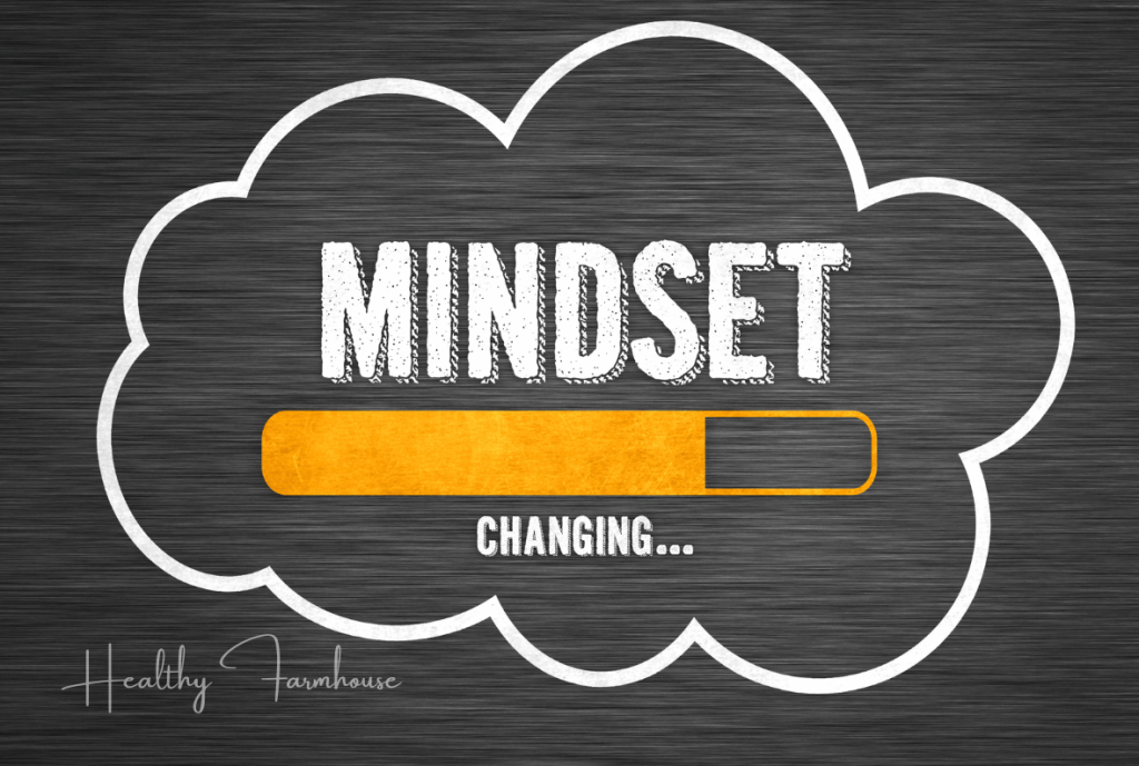 Speech bubble with the words MINDSET changing and a yellow progress bar