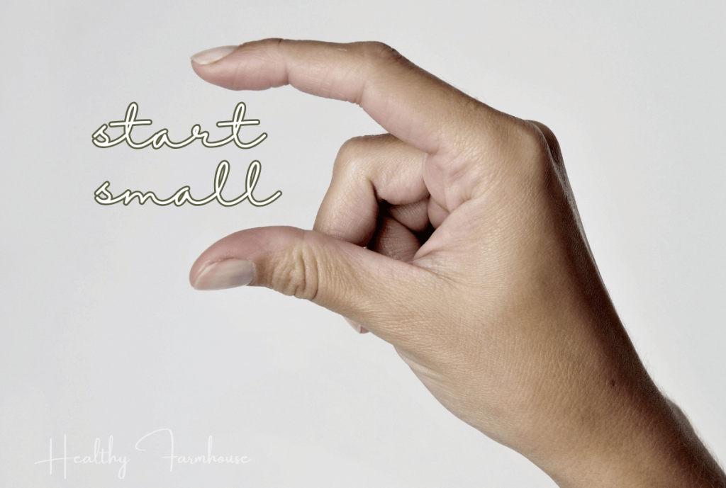Hand pinching text that reads: Start Small
